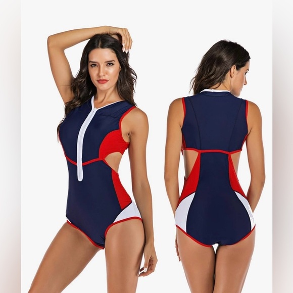LafyKoly Red/White/Blue Side Cut Out Monokini Size XL (US 10-12) - Picture 2 of 14